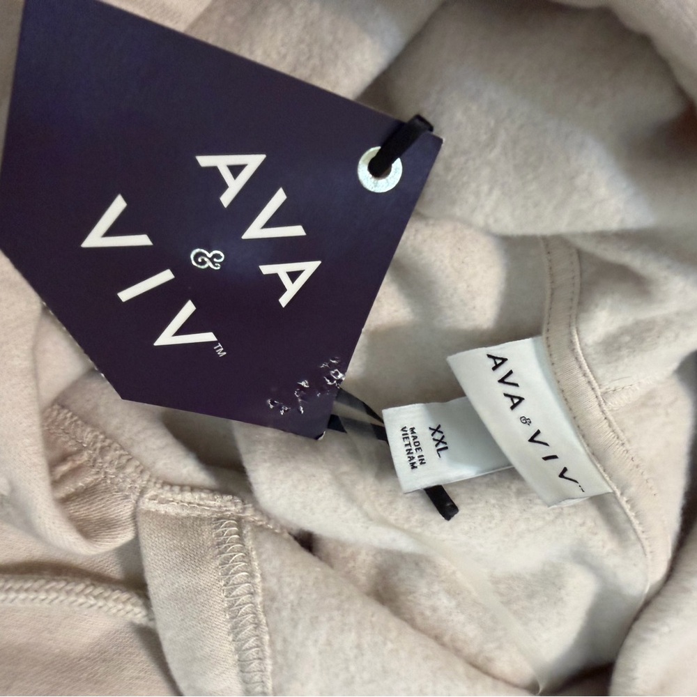 Ava & Viv Beige Hooded Pullover Sweatshirt XXL Kangaroo Pocket Sustainable - Picture 4 of 5